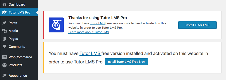 Tutor LMS Installation Notice