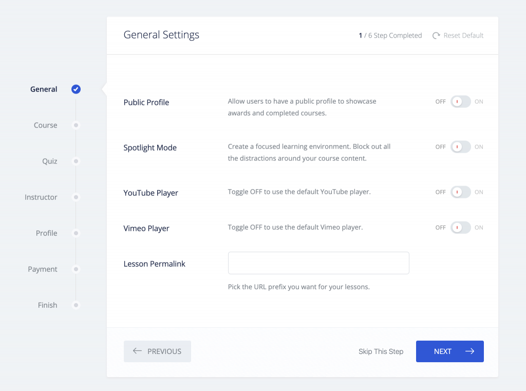 Tutor LMS Setup wizard general settings