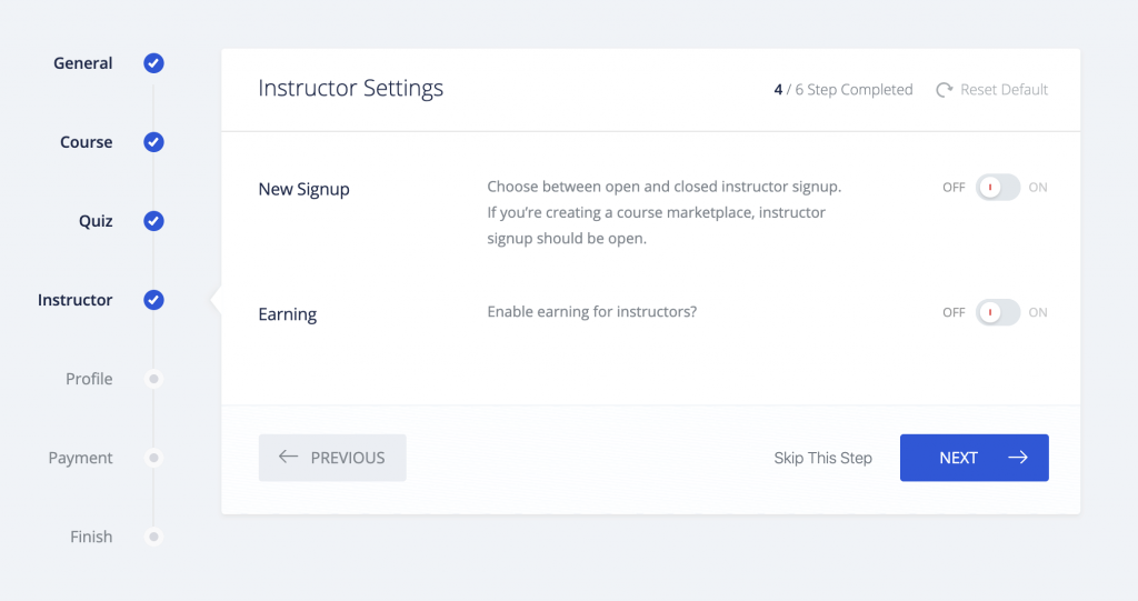 Tutor LMS Setup wizard instructor settings