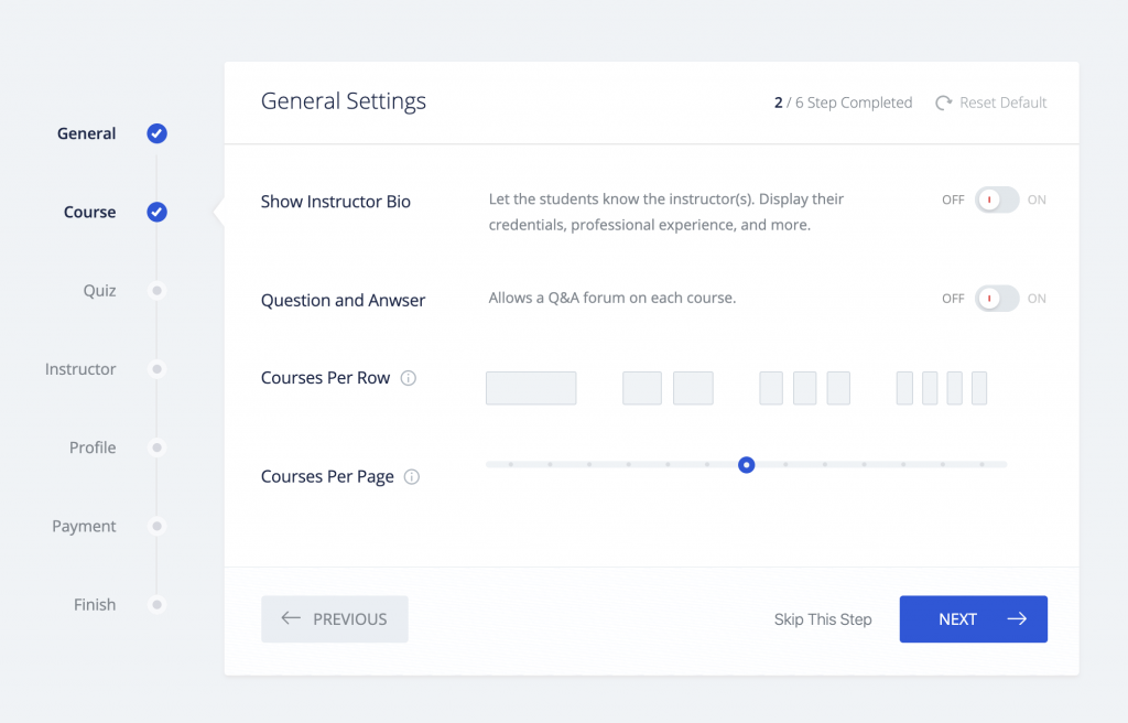 Tutor LMS Setup wizard course settings