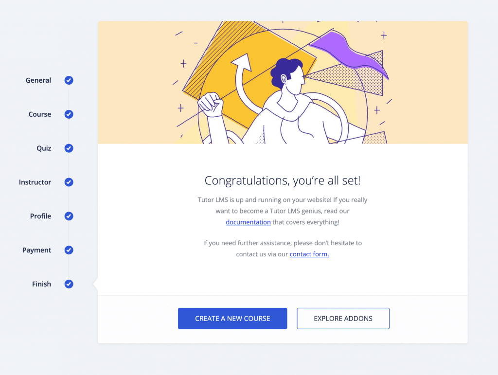 Tutor LMS Setup wizard finish screen
