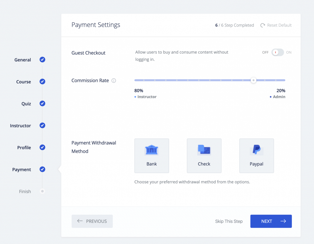 Tutor LMS Setup wizard payment settings