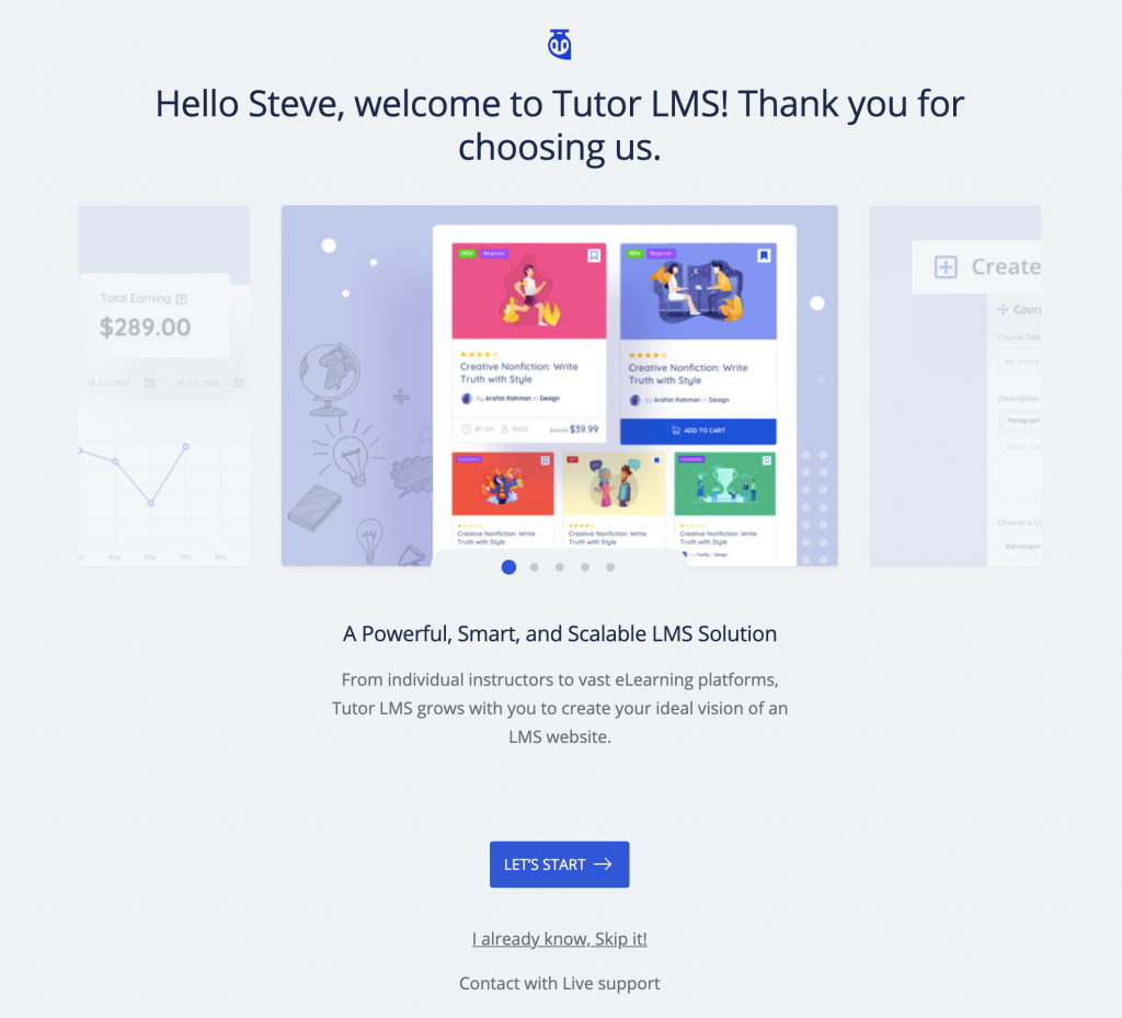 Tutor LMS Setup wizard welcome screen