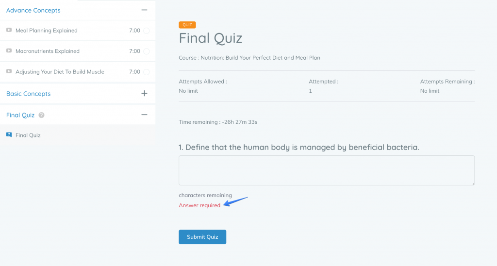 Tutor LMS All Quiz Question Types Get Validation Support