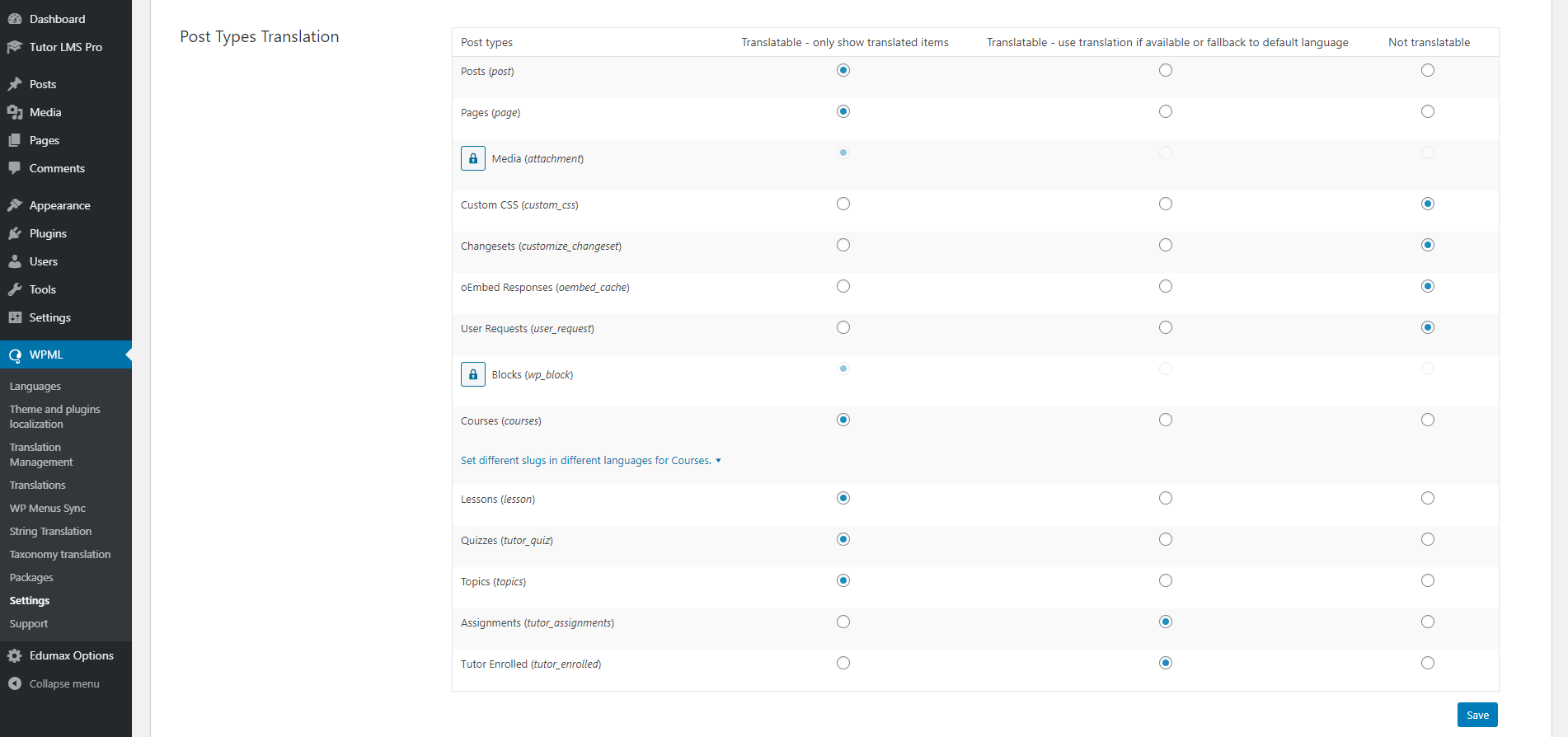 WPML settings