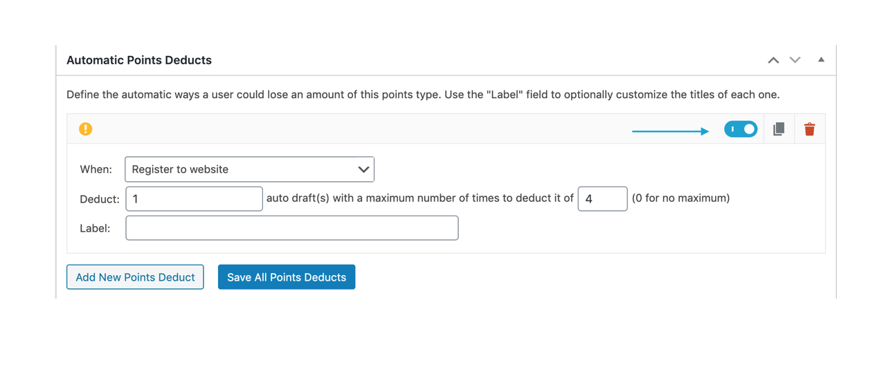 set automatic points deduction on GamiPress