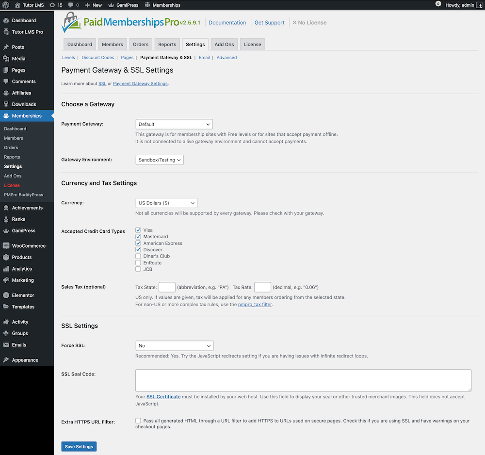 Payment Gateway & SSL Settings