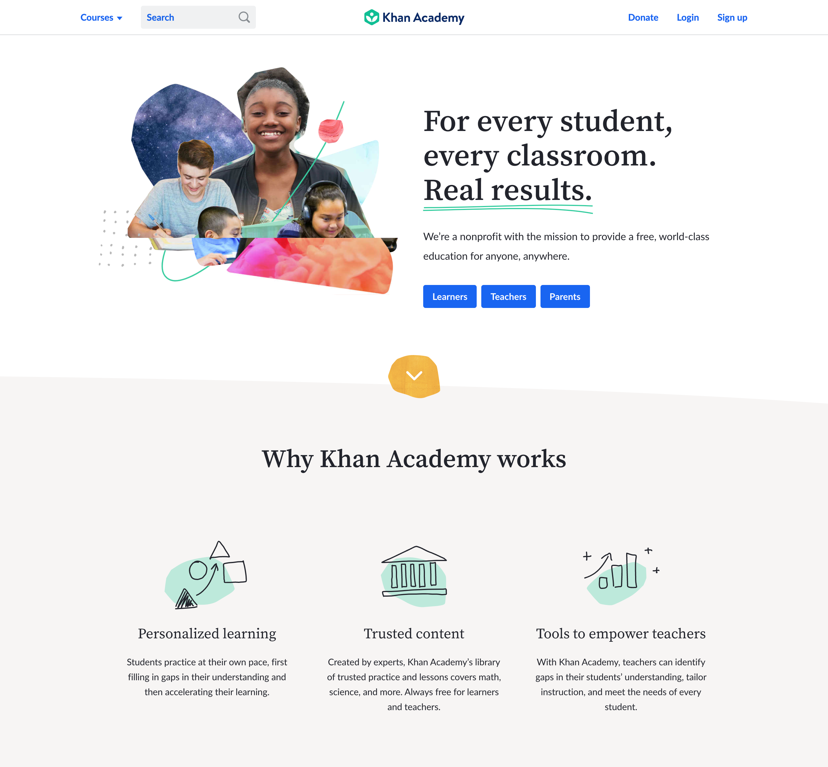 Khan Academy homepage