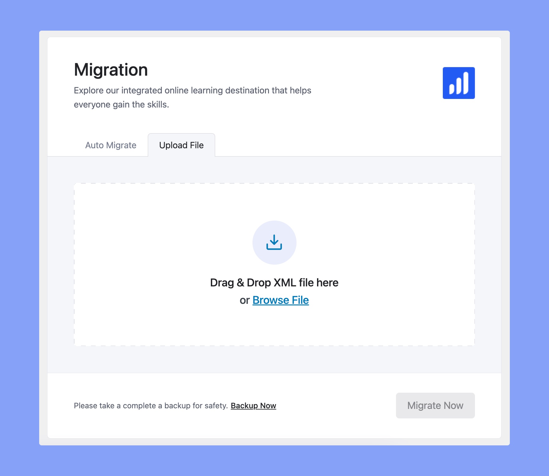 Migration via XML backup file