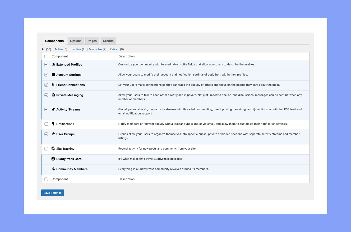 BuddyPress components 