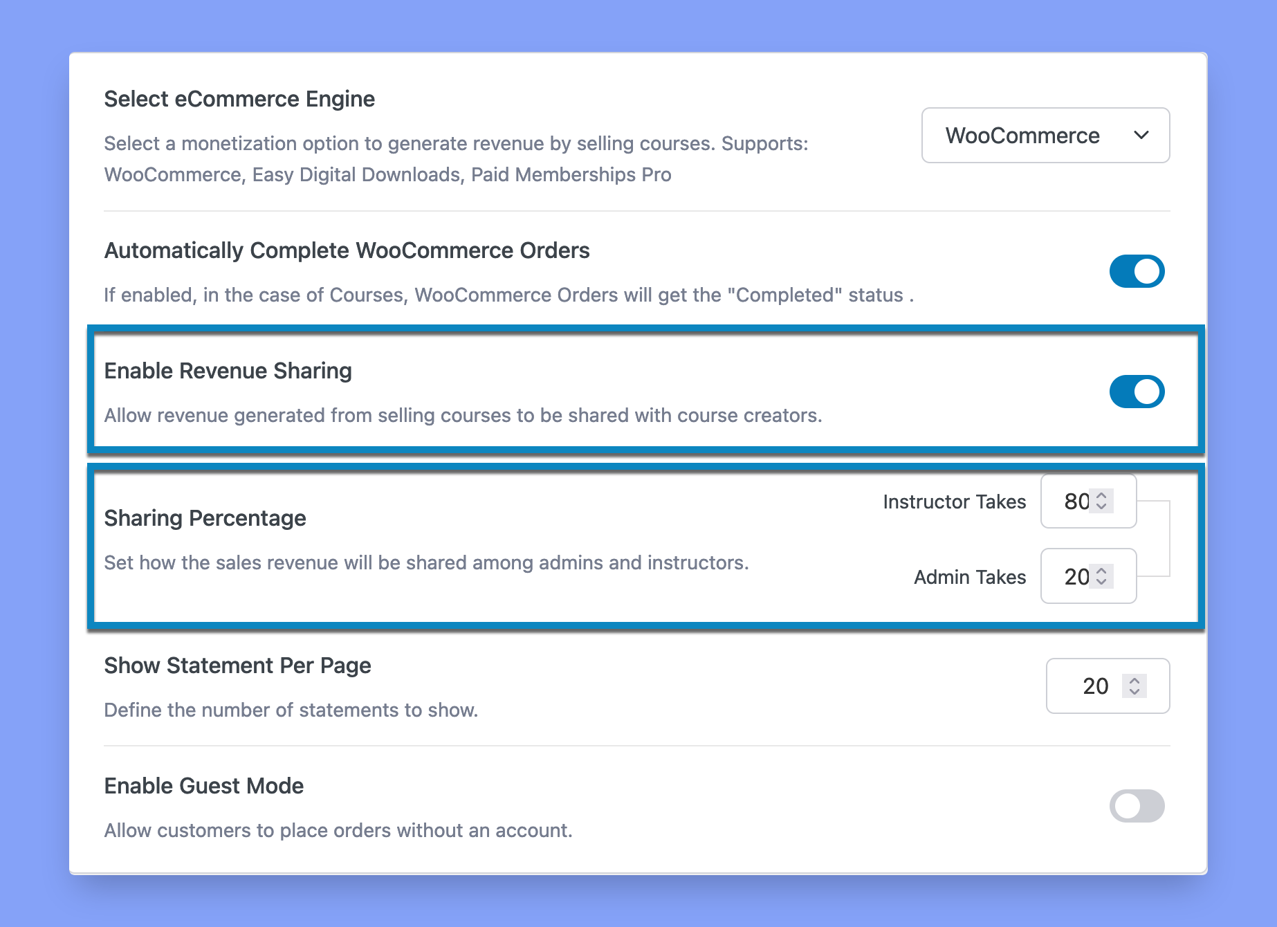 Tutor LMS - Revenue Sharing and Sharing Percentage