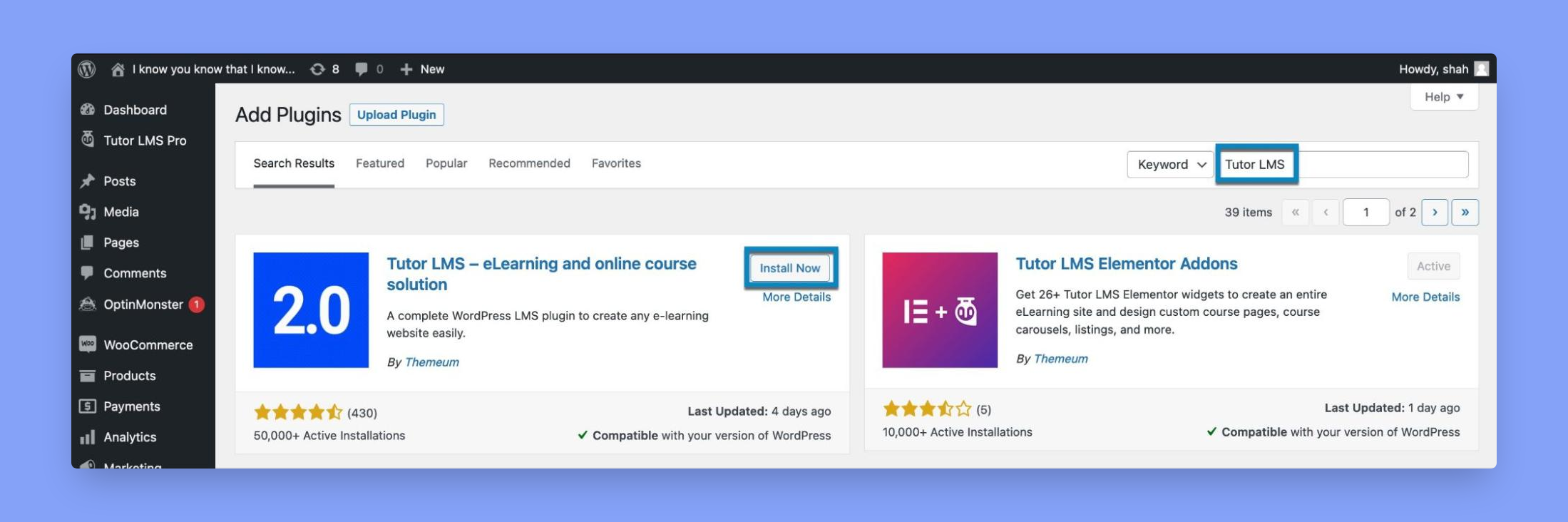 WordPress - Tutor LMS Install