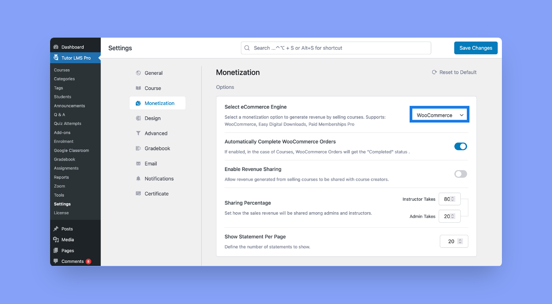 Tutor LMS - Monetization Option Settings for WooCommerce