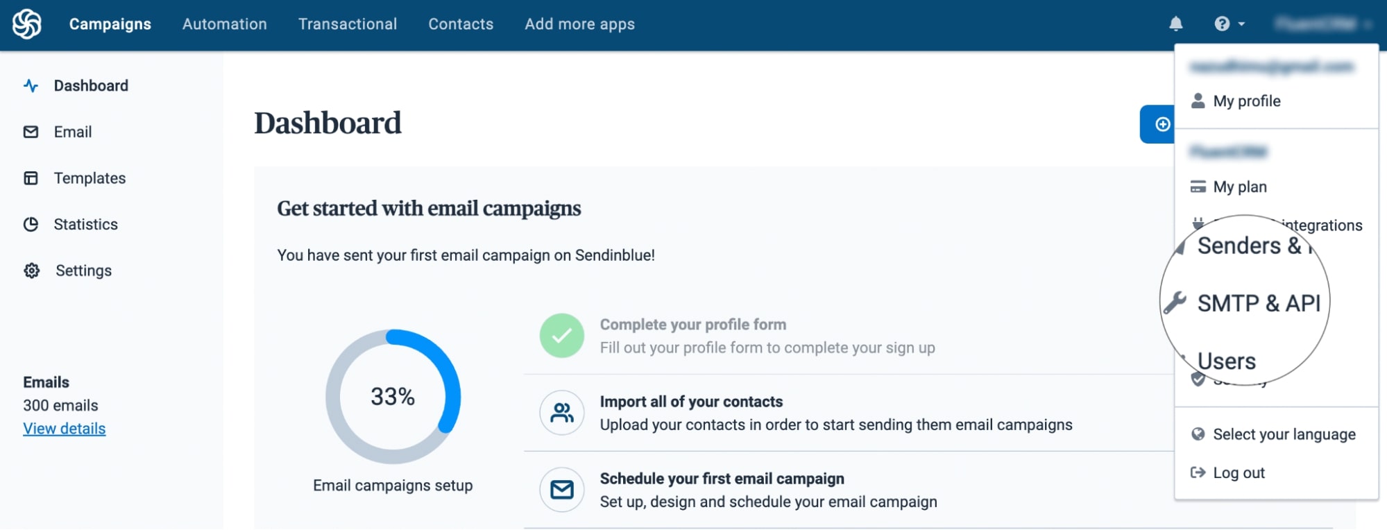 Click SMTP & API from Sendinblue dashboard 