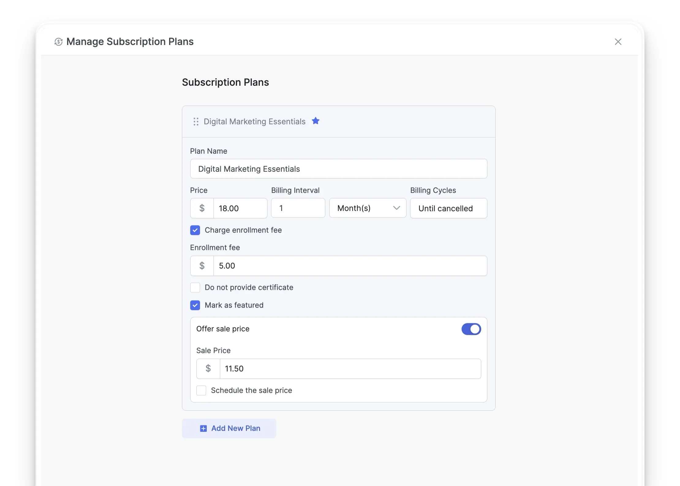 Add a new Subscription plan