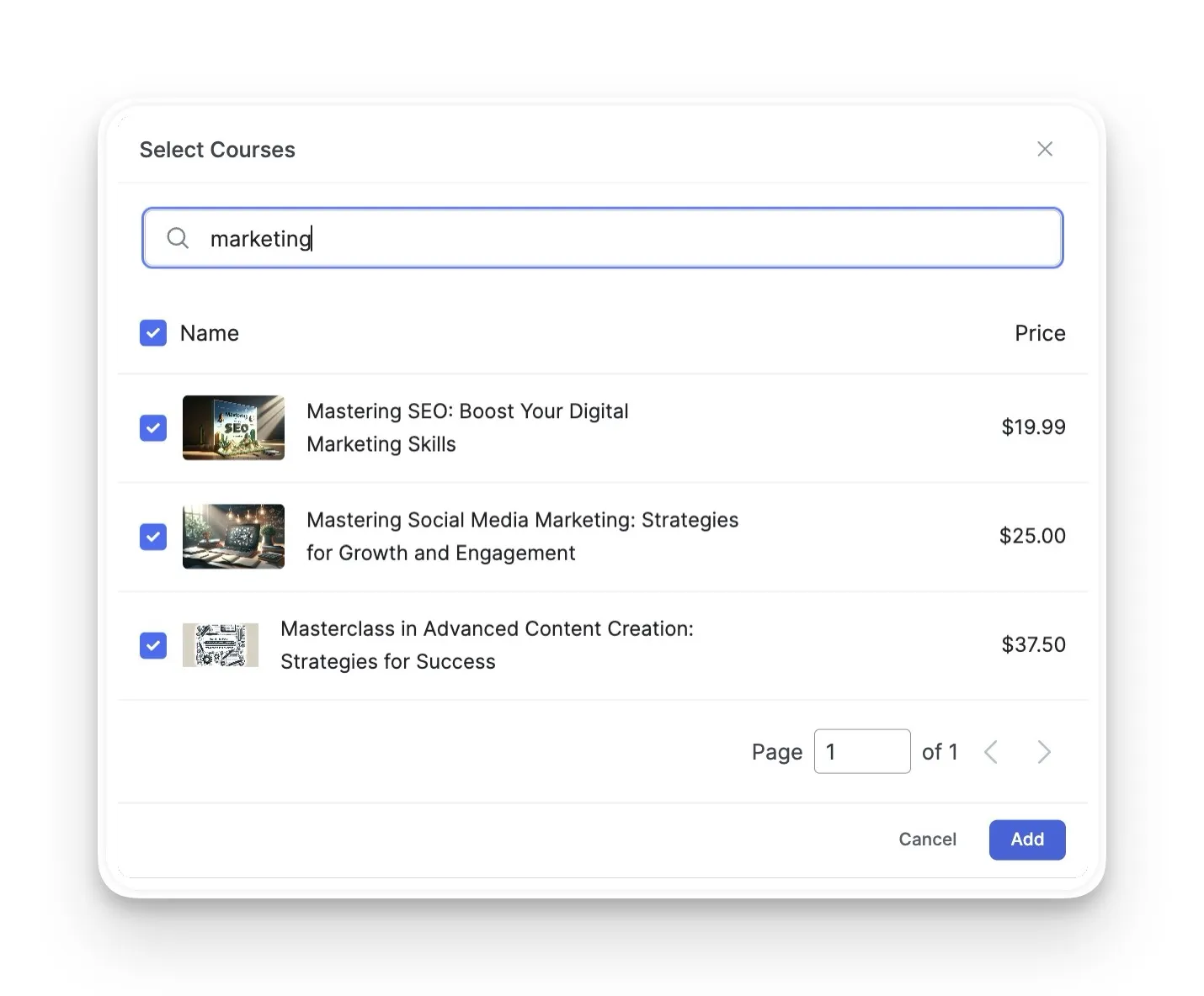 Select Courses for bundle