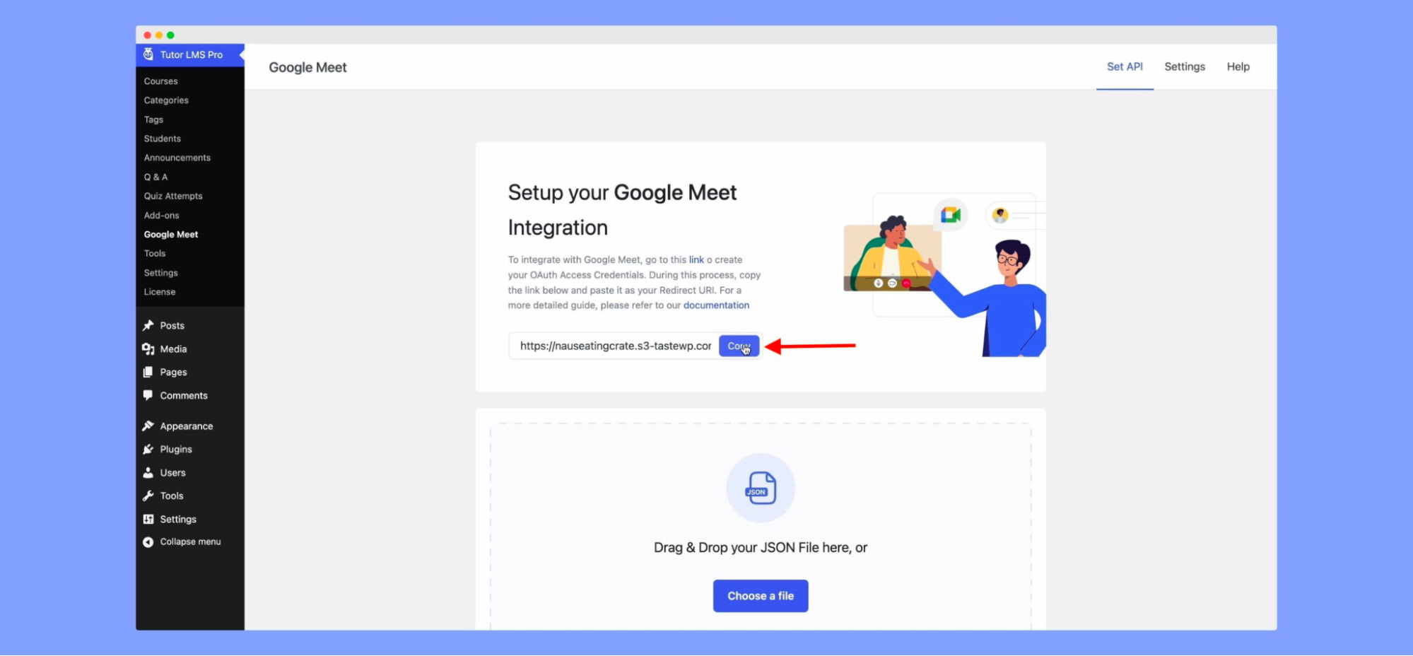 Tutor LMS Google Meet Addon- Authorized redirect URI Link