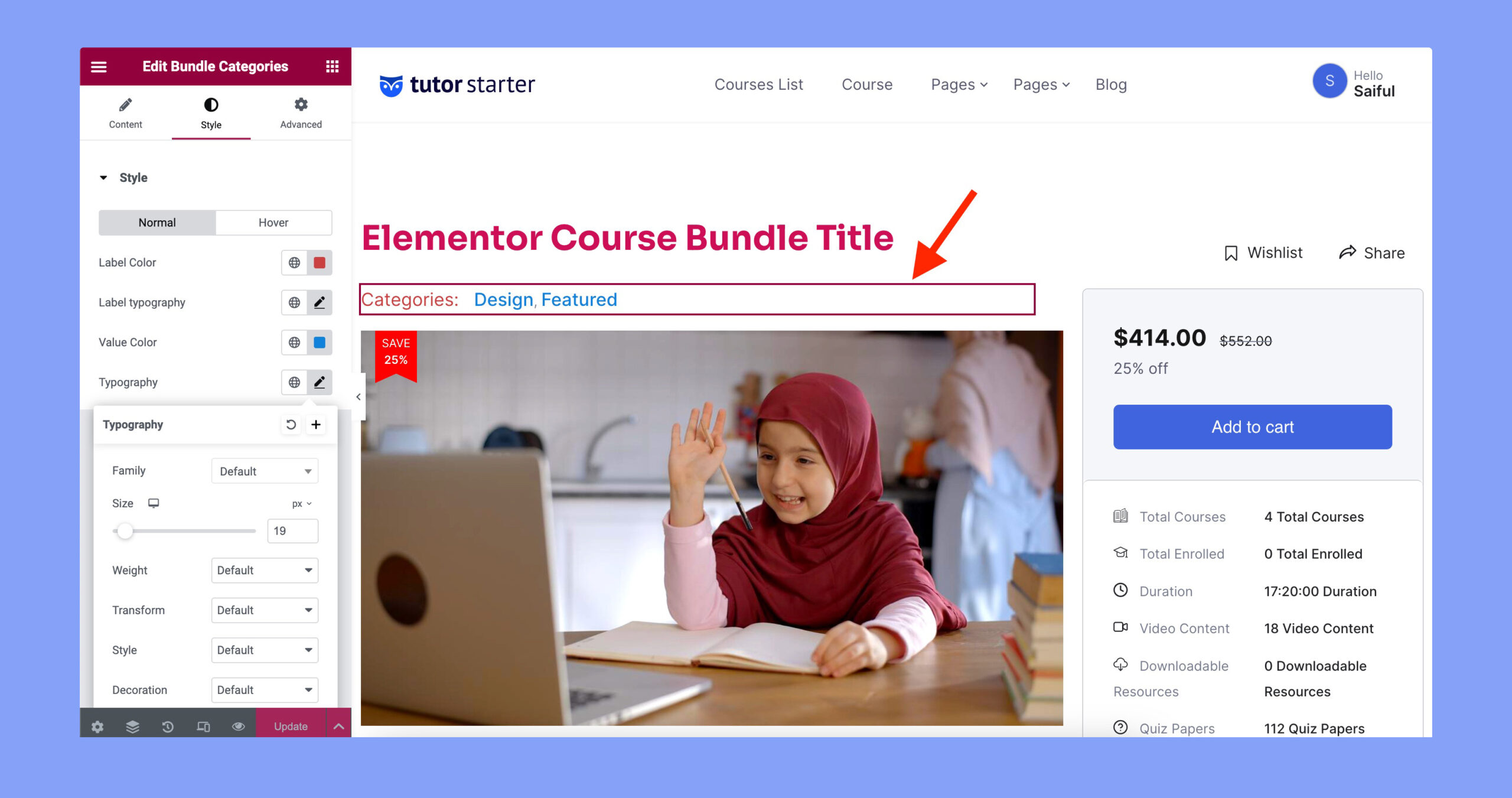 Bundle Categories Tutor LMS Elementor addon