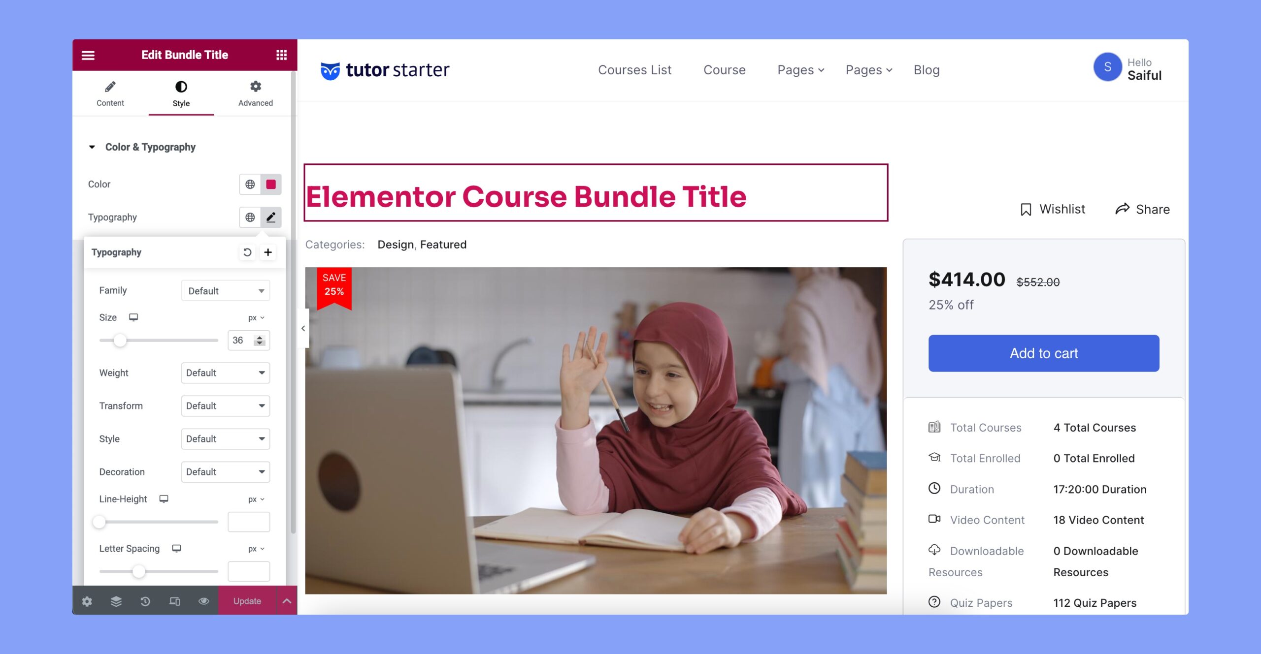 Bundle Title Tutor LMS Elementor widget