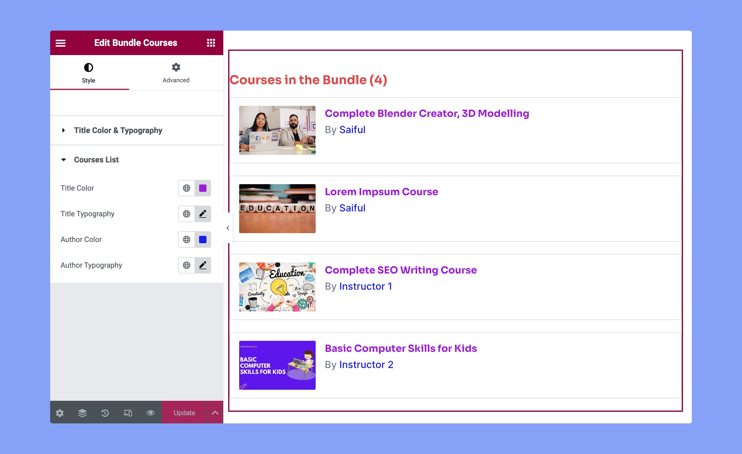 Bundle courses widget Tutor LMS Elementor widget