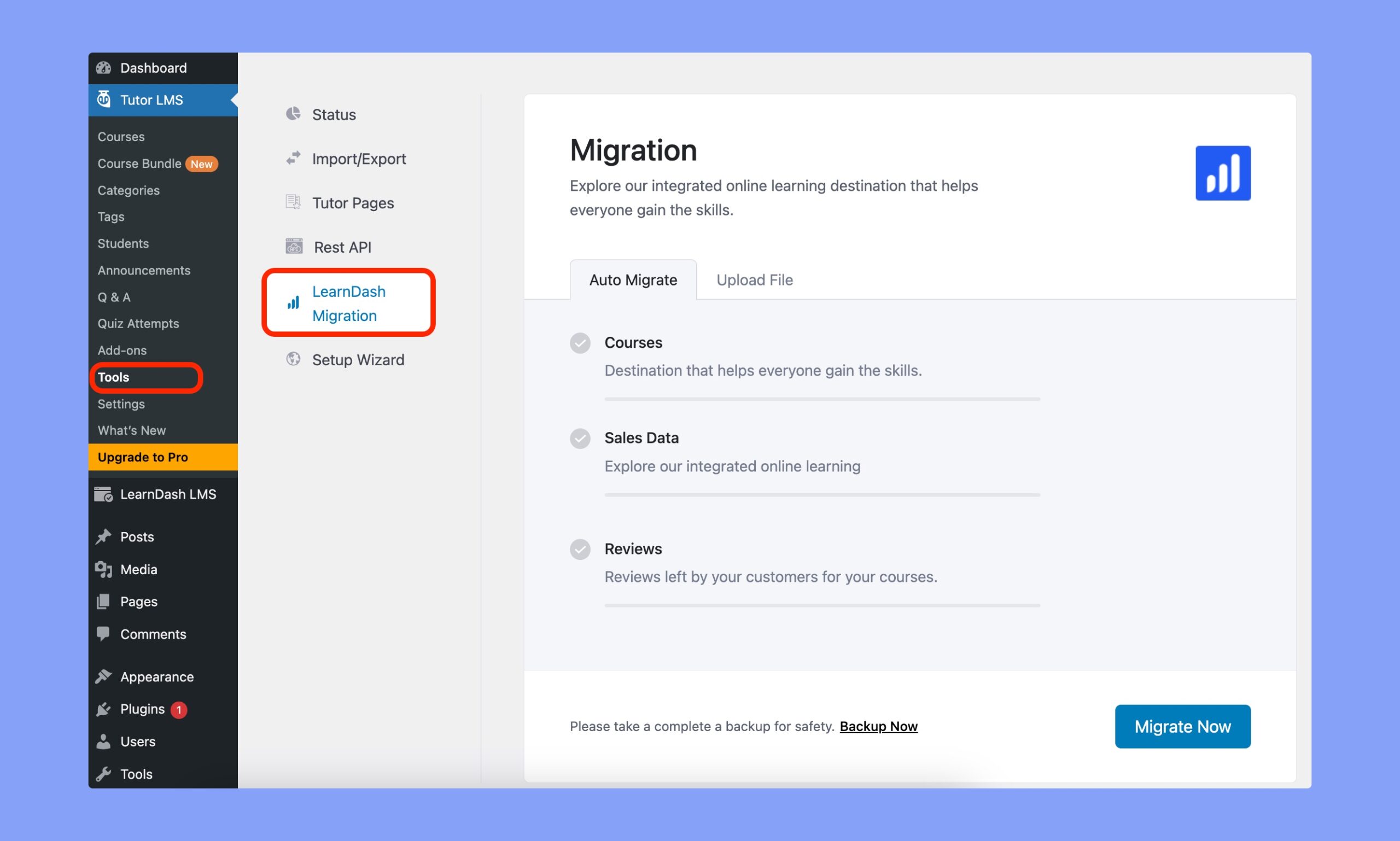 LearnDash migration tool of Tutor LMS