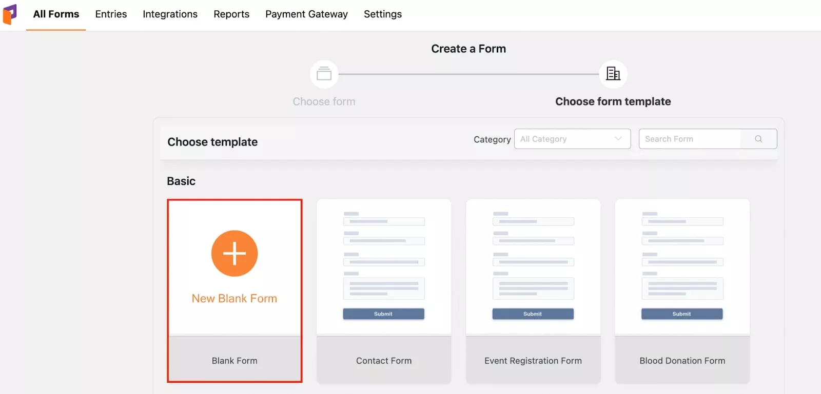 Choose form template