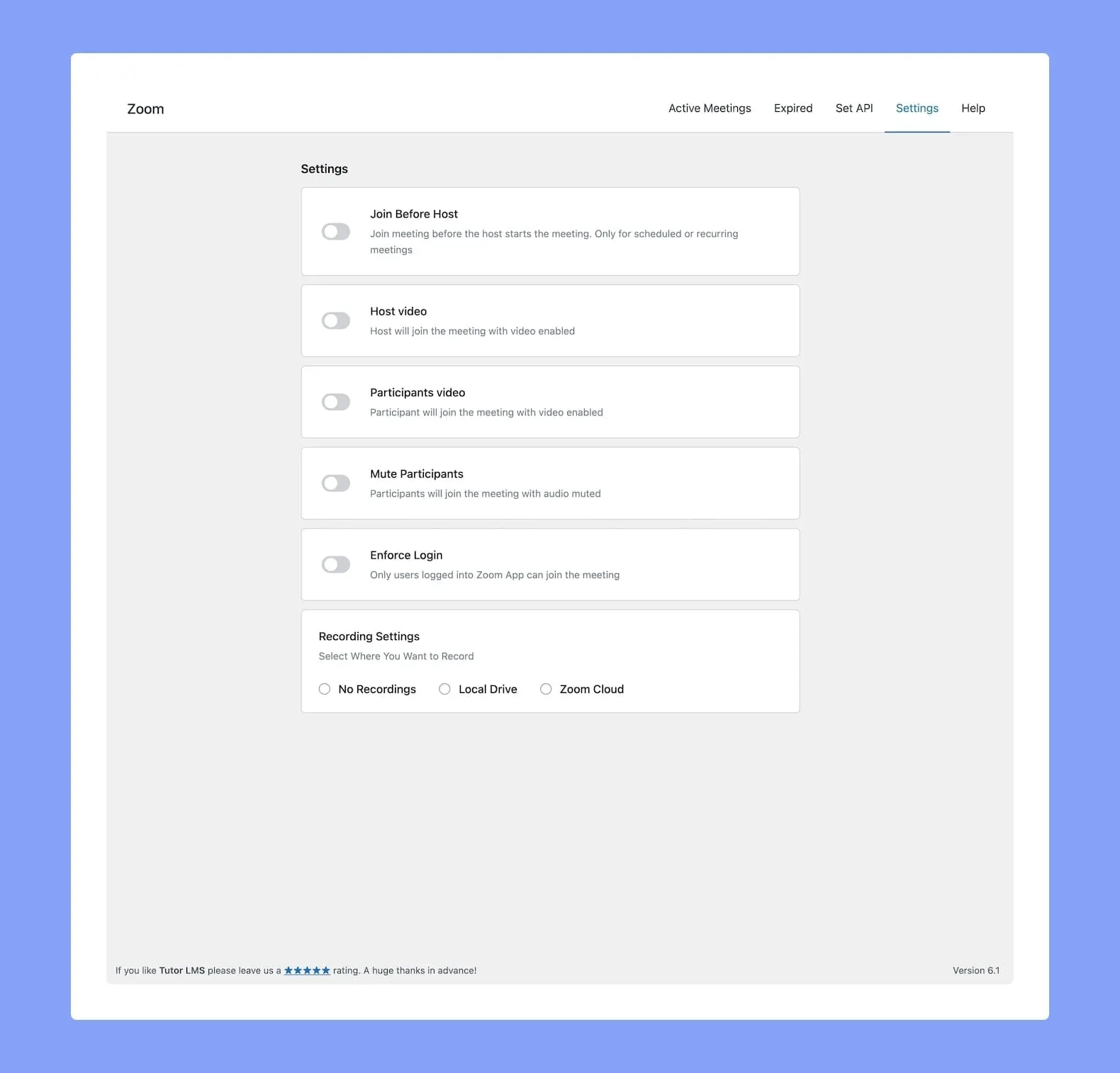 Tutor LMS- Zoom Settings