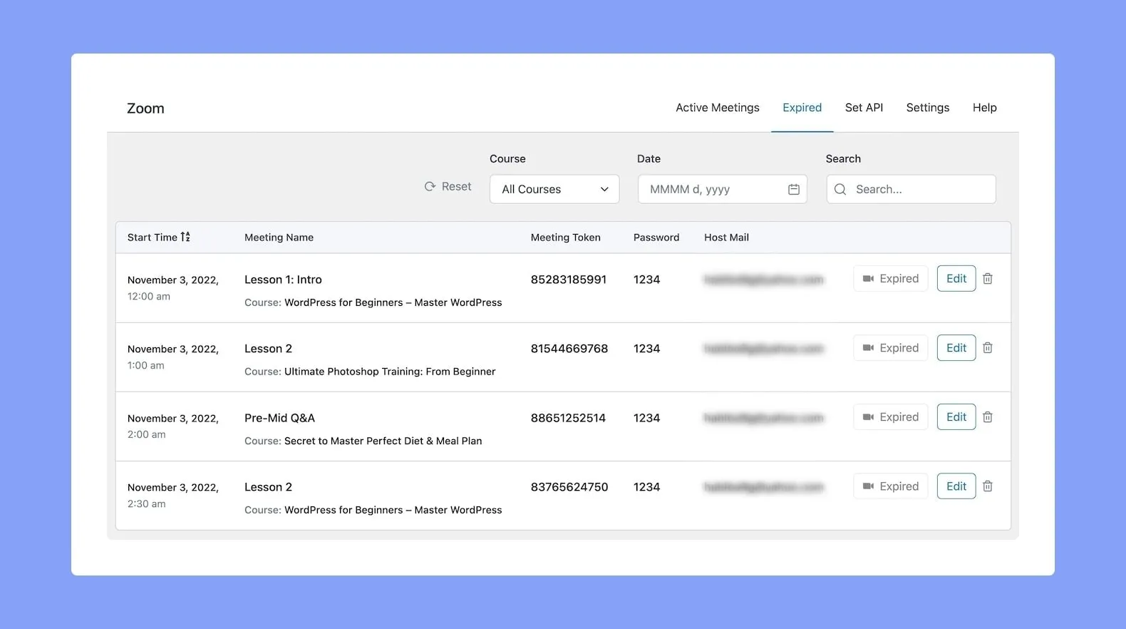 Tutor LMS- Zoom expired meetings