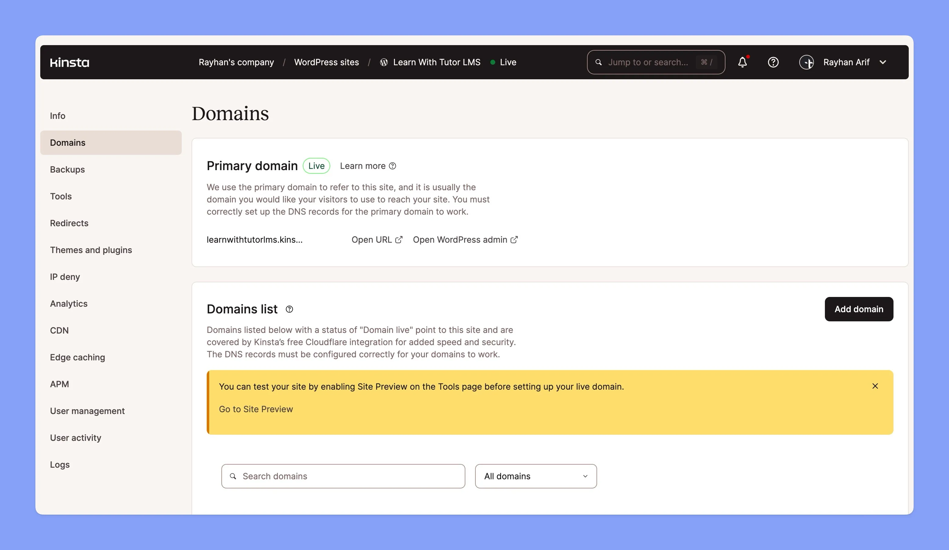 Kinsta- Domain