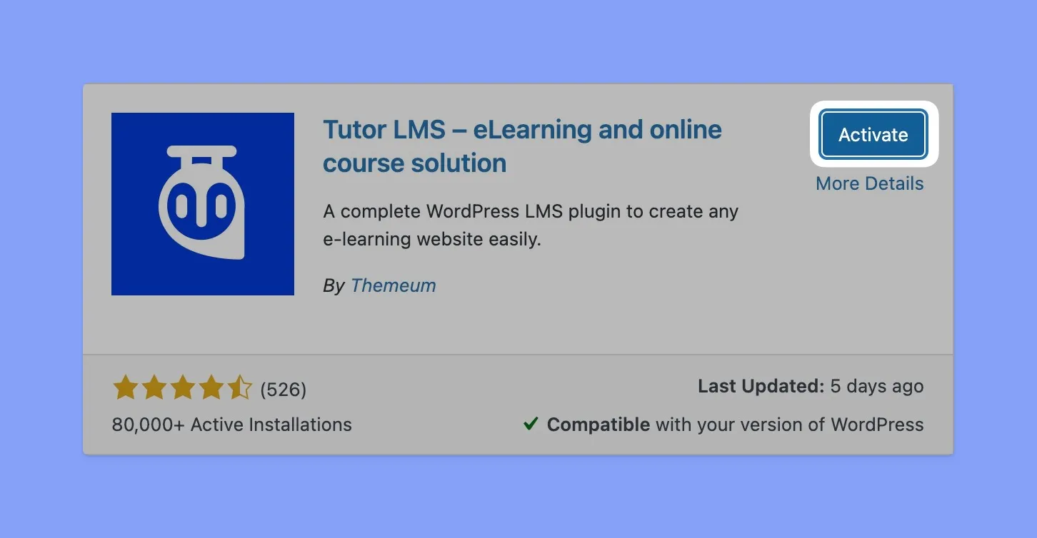 Tutor LMS- Activate Plugin