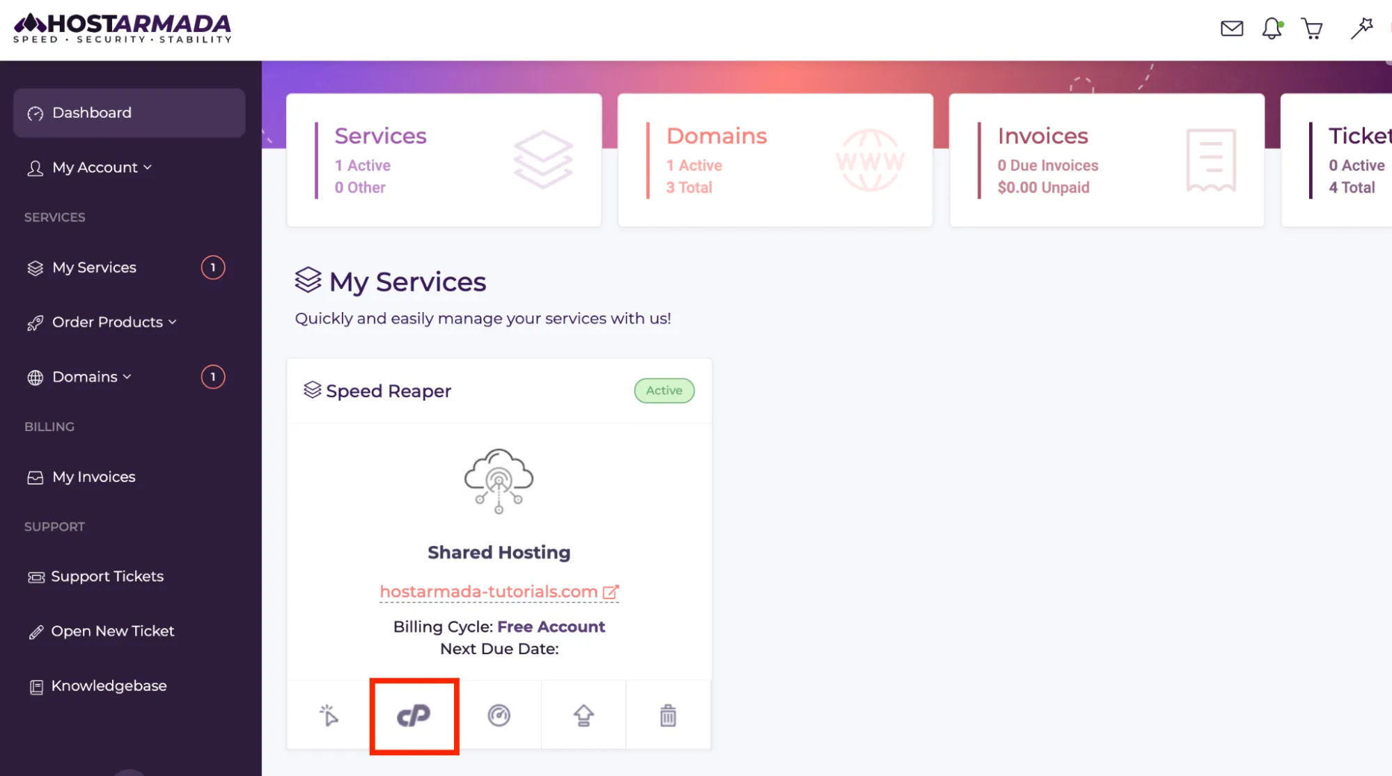 Access client area and cPanel from the HostArmada