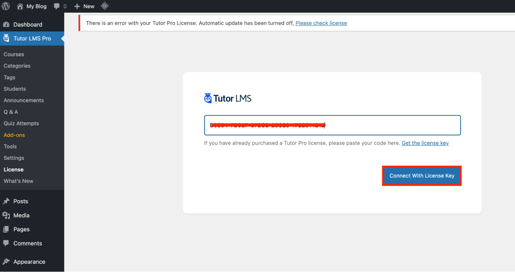 Connect Tutor LMS License Key