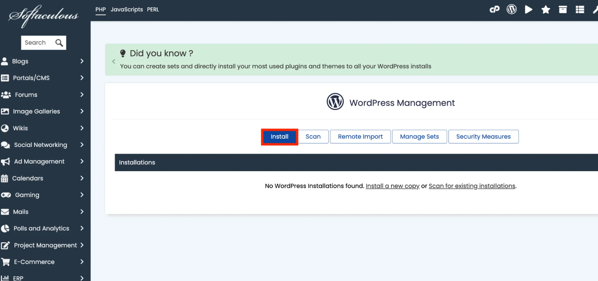 Install WordPress using Softaculous