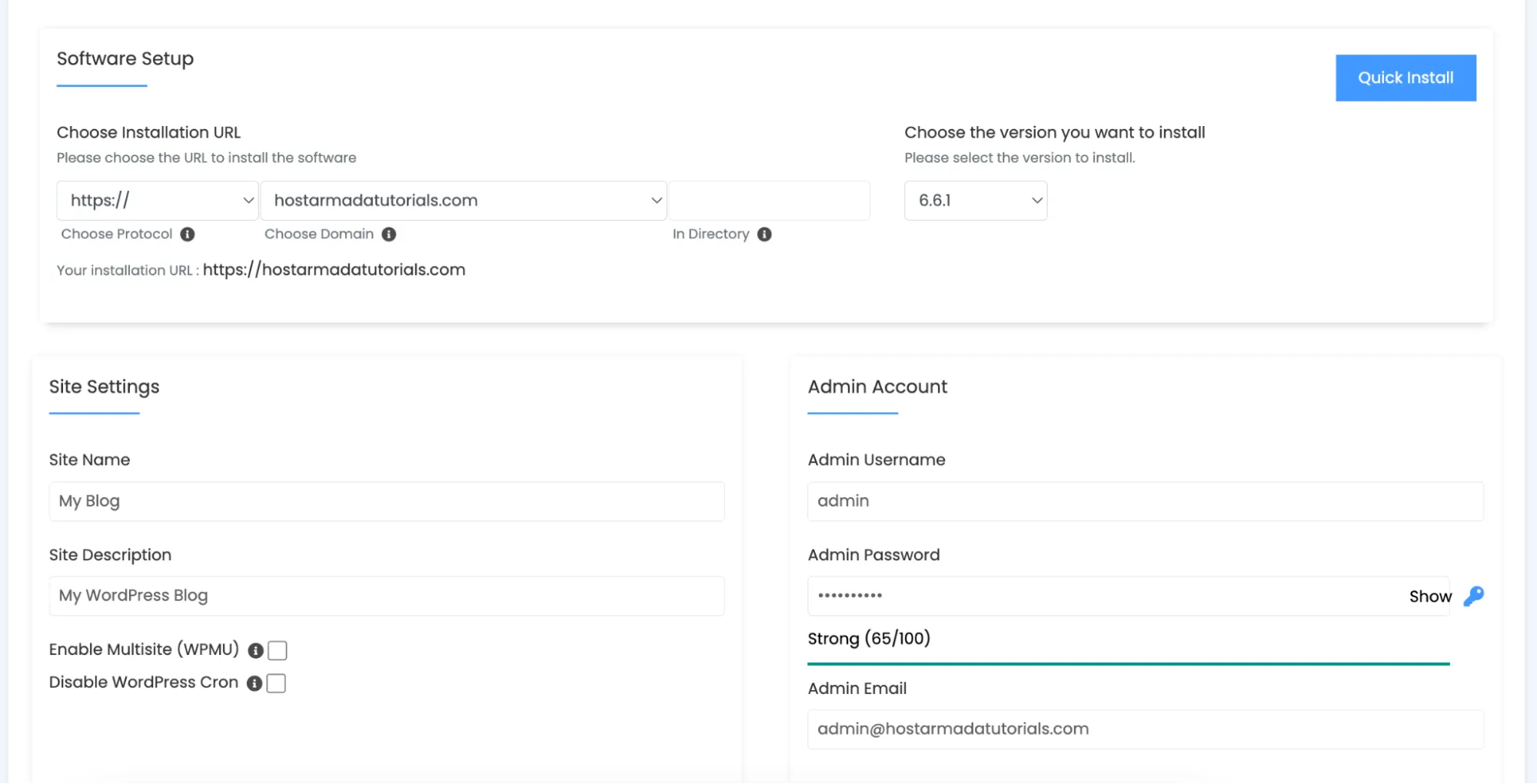 WordPress site settings