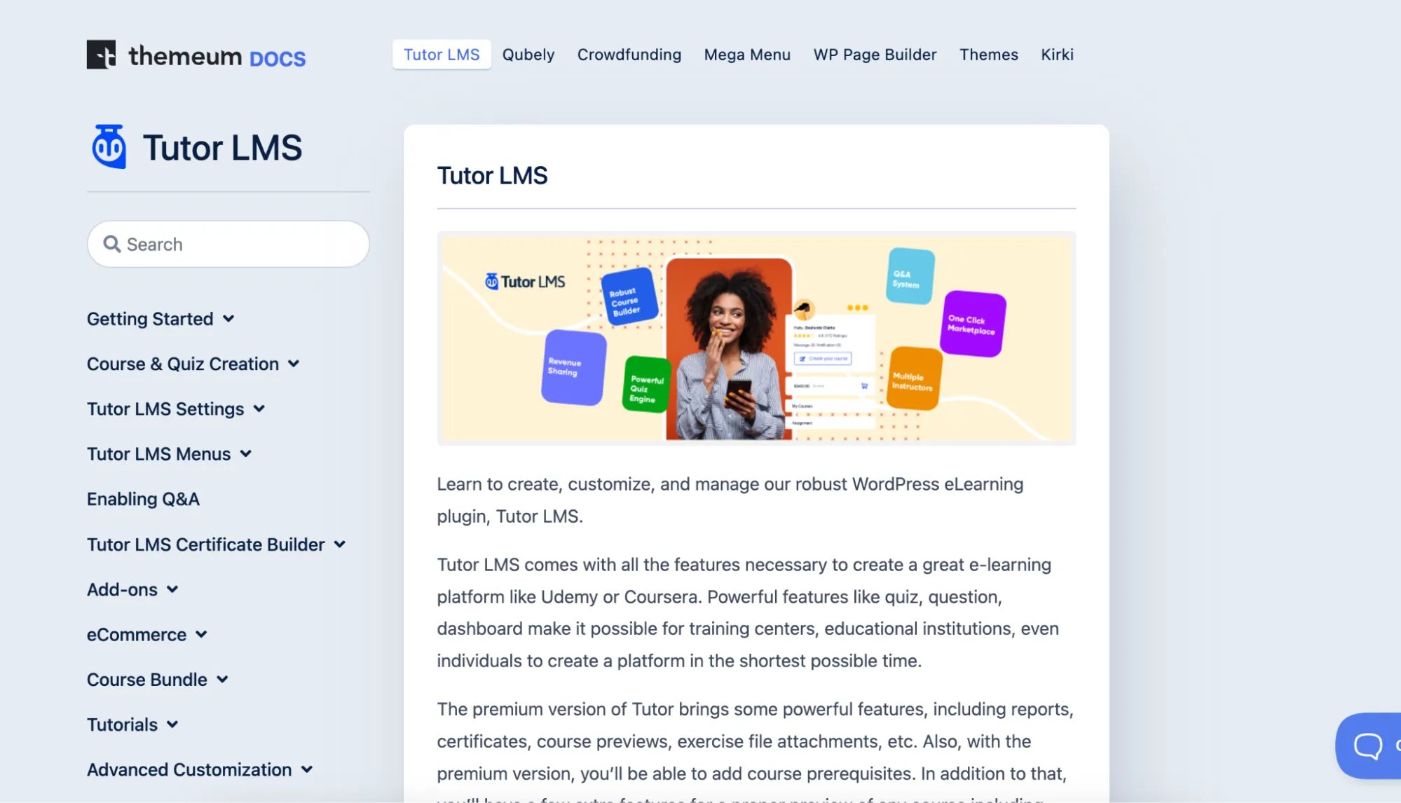 Tutor LMS Documentation homepage