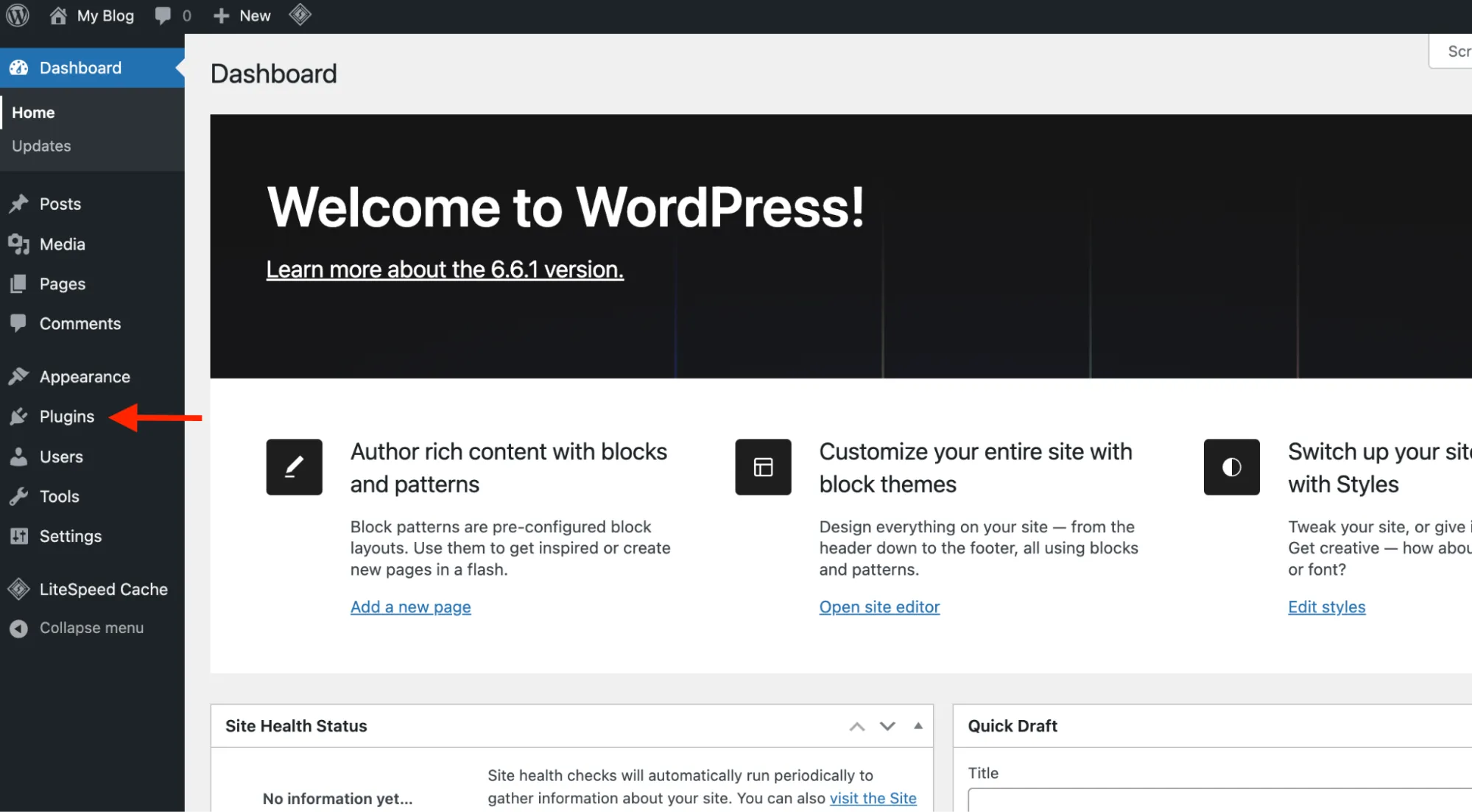 WordPress plugin menu on the admin panel