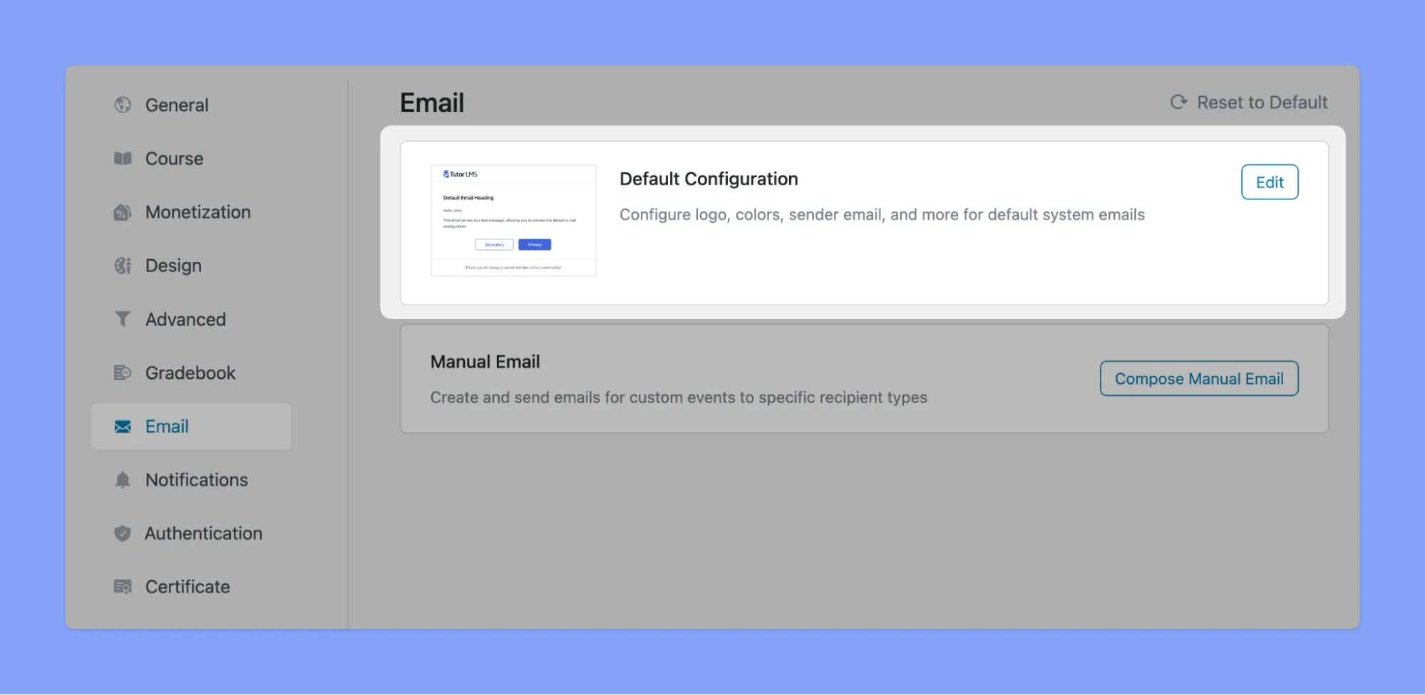 Tutor LMS Defualt Email congifuration