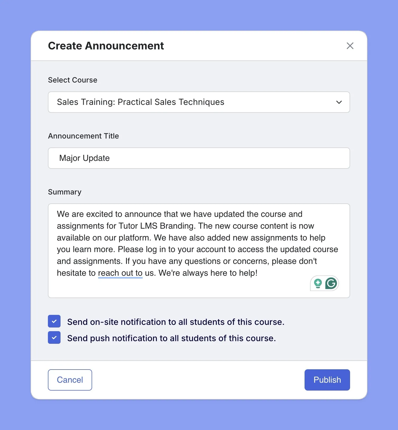 Tutor LMS Create an Announcement