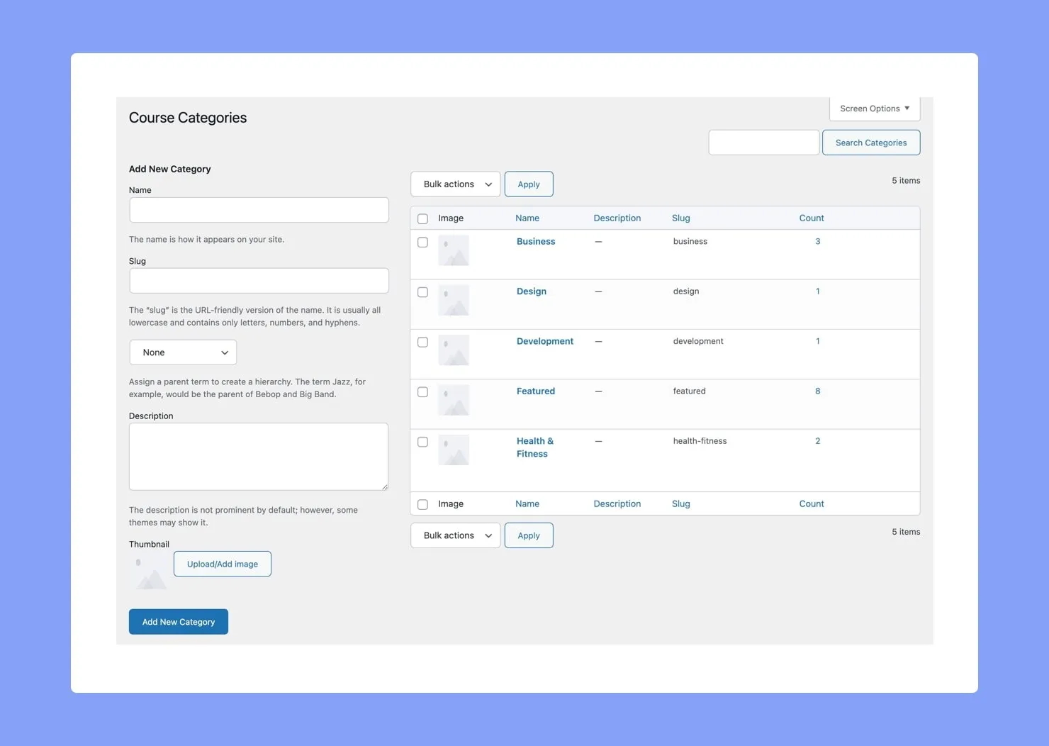 Course Categories in Tutor LMS