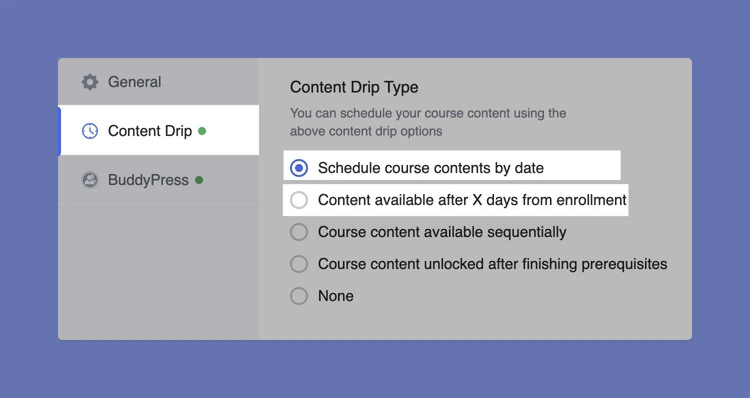 Tutor LMS Content Drip Types