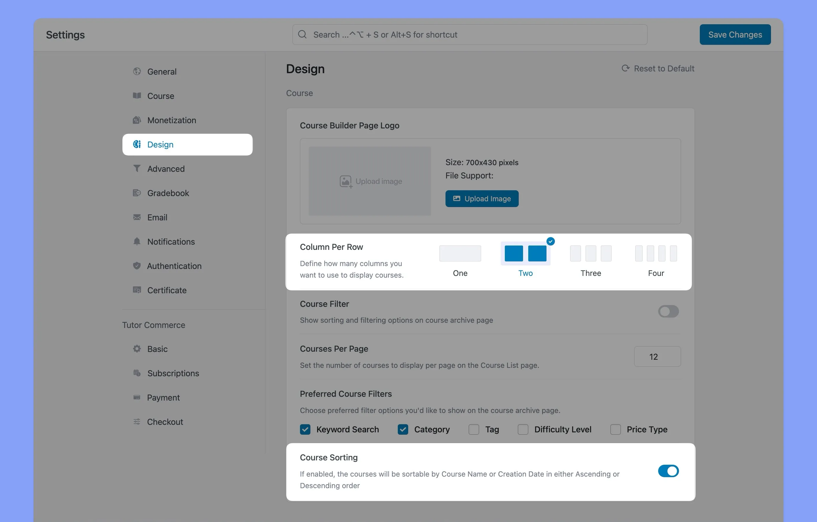 Tutor LMS Course Layout Design Settings