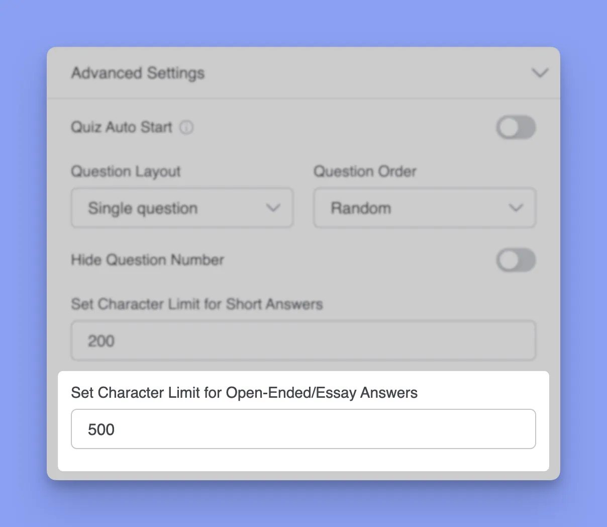 Set Character Limit Open-ended/Essay Tutor LMS