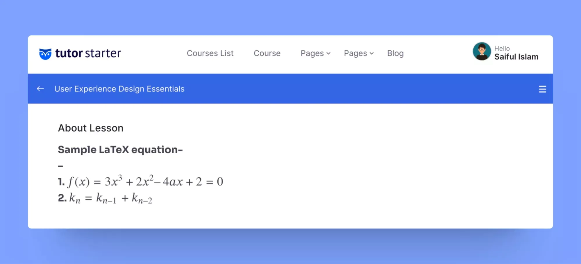 LaTex equation Student's view LMS