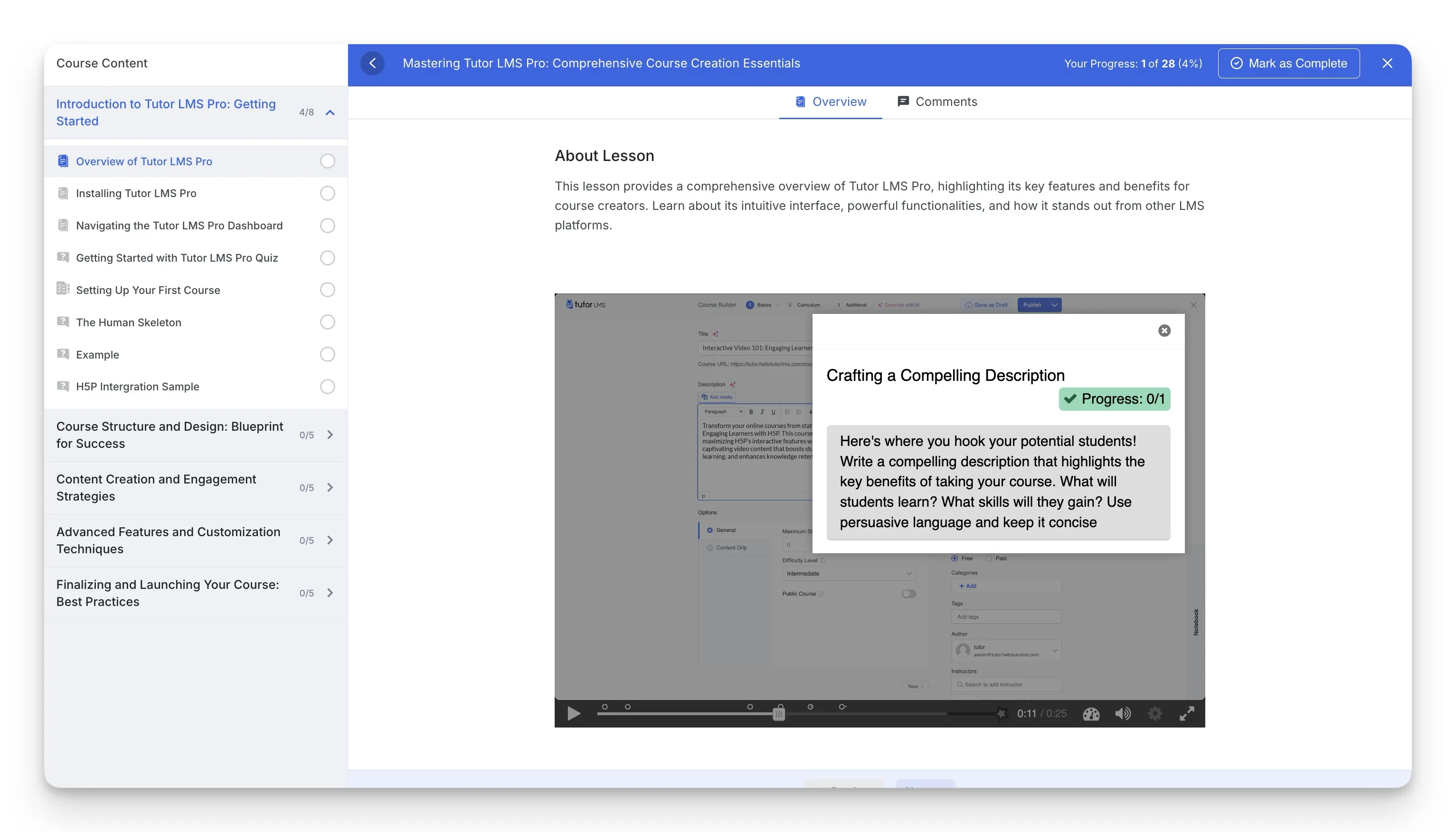 Tutor LMS Course with Interactive Video