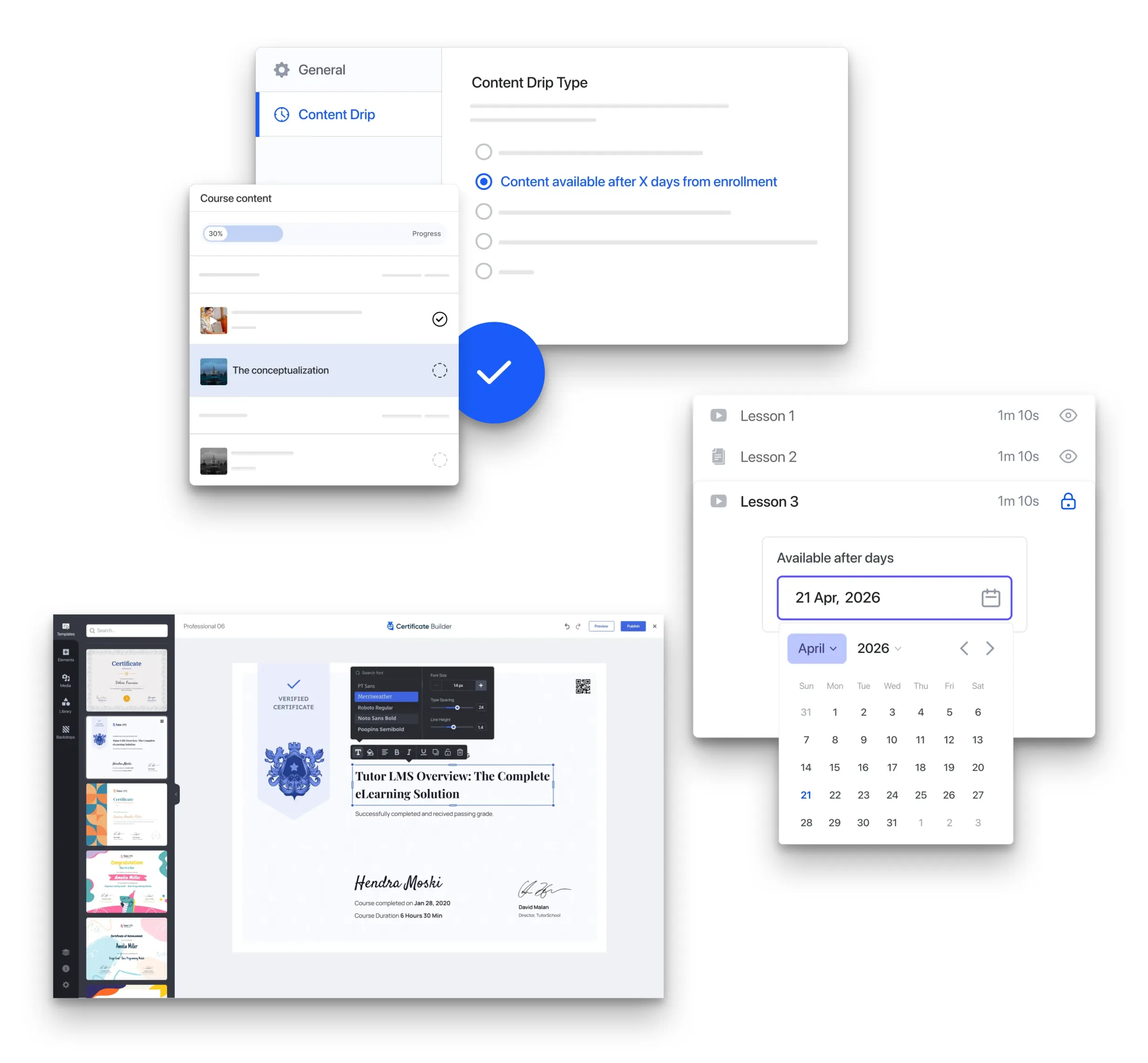 Tutor LMS Certificate Builder and Content Drip Feature Highlight