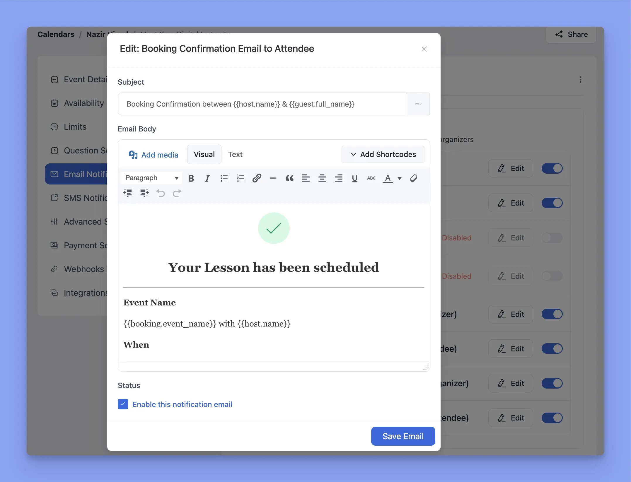 Customize meeting email