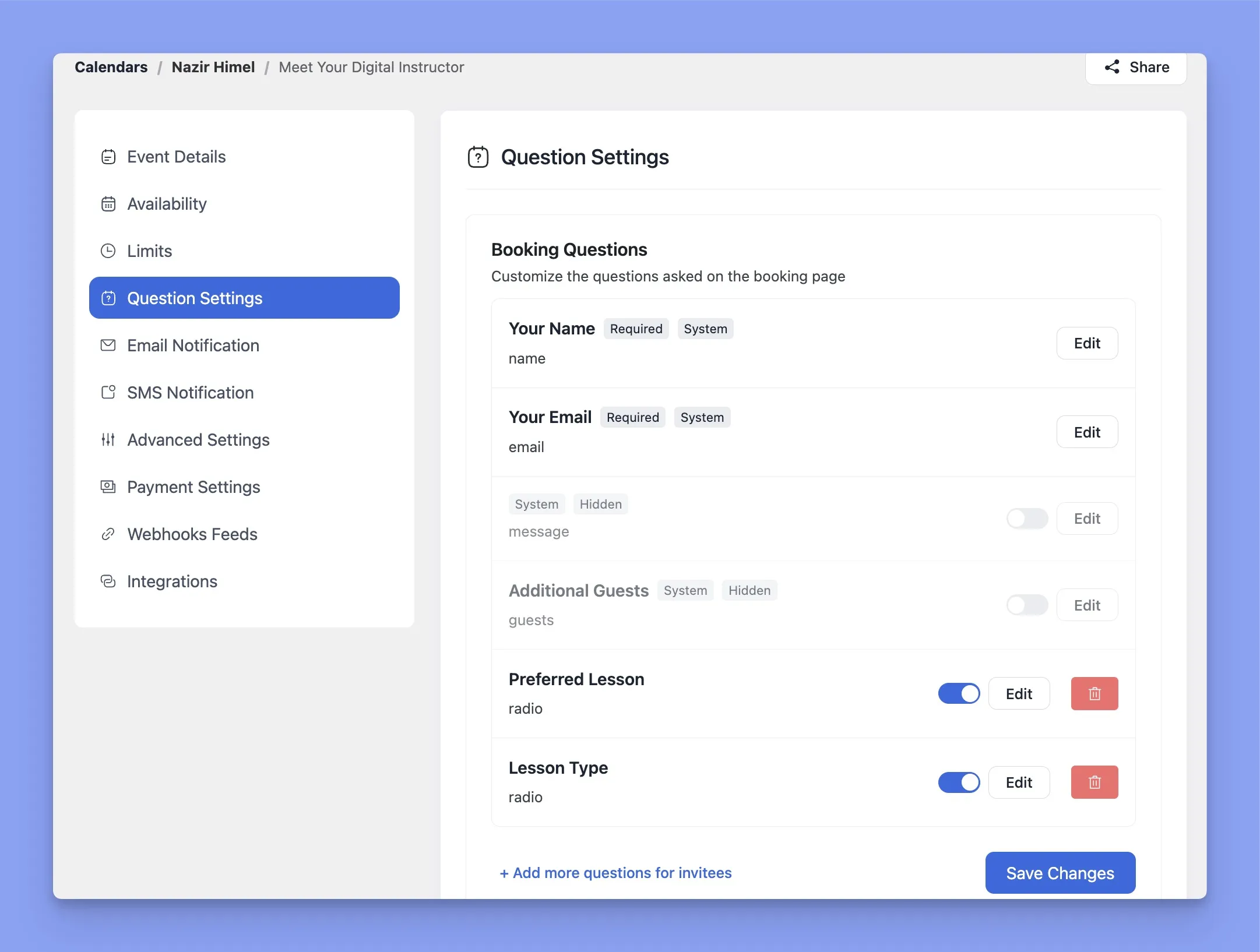 Meeting question settings