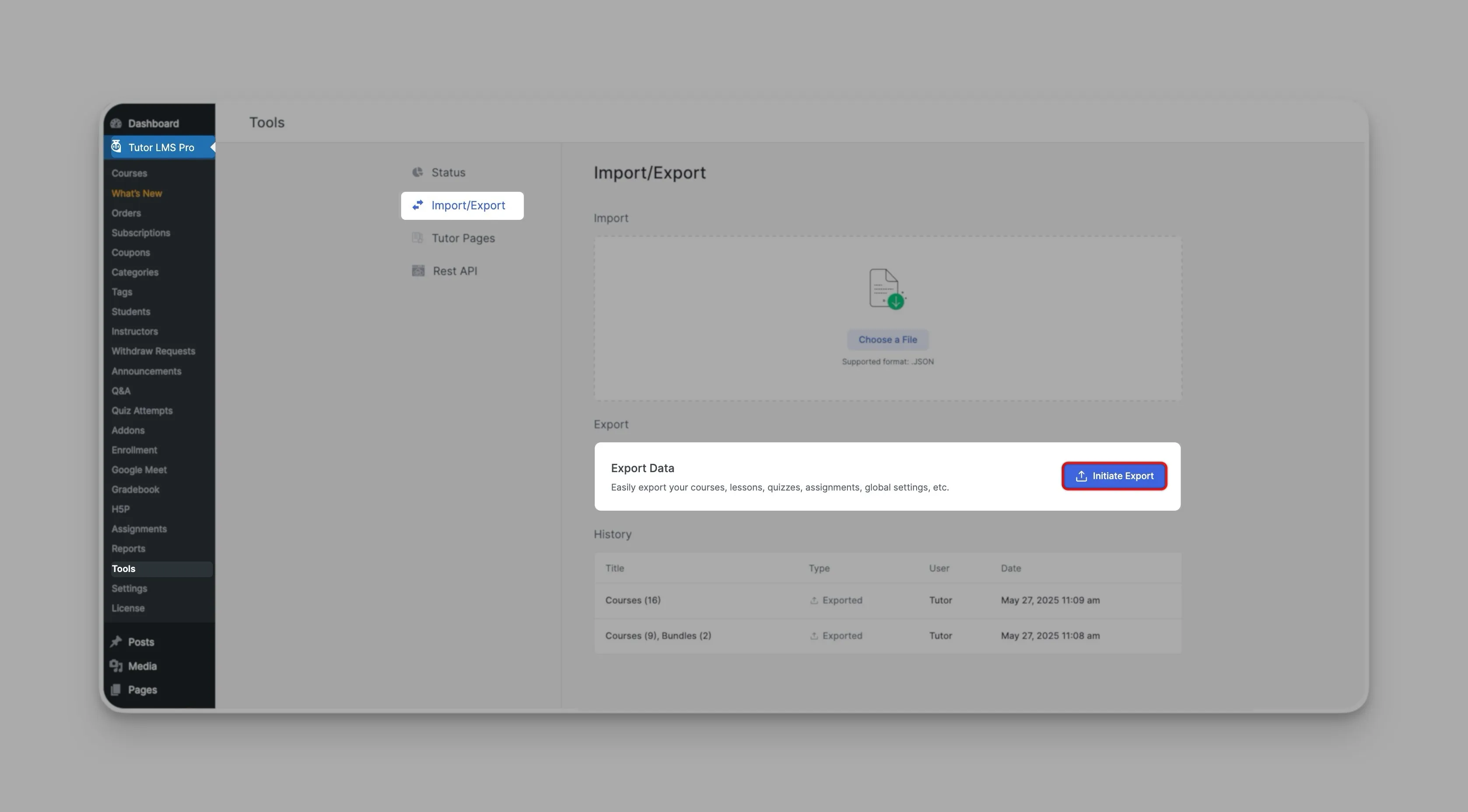 Tutor LMS Initialize Export