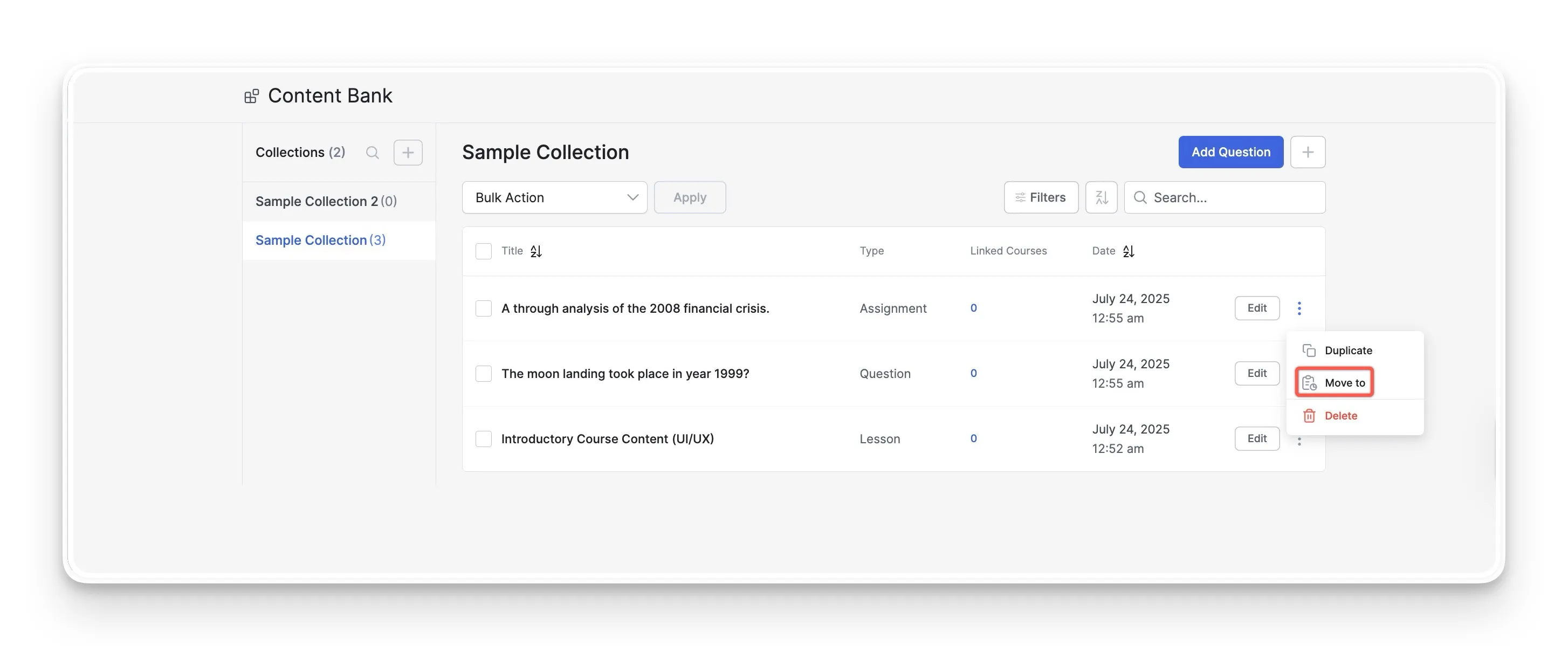 Content bank Move to another collection