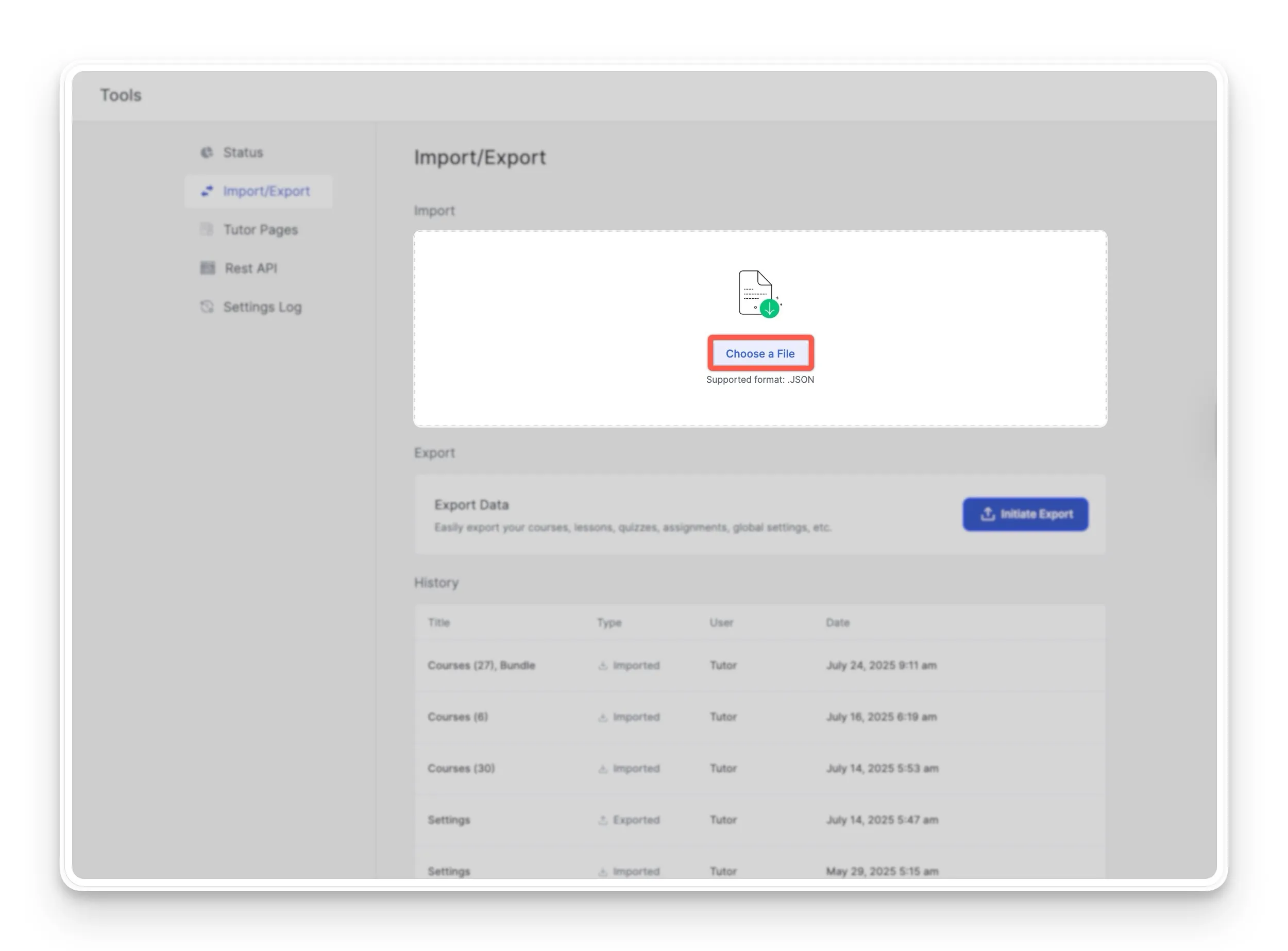 Export Collection Content Bank Tutor LMS